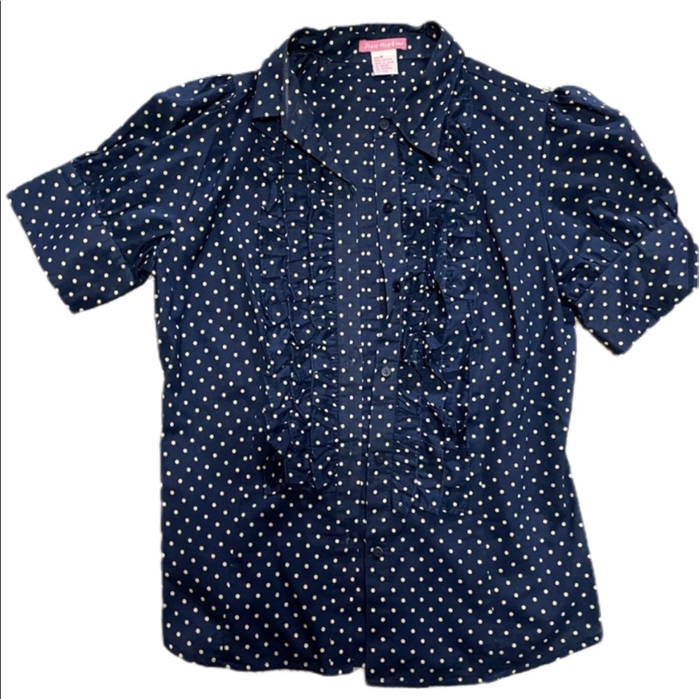 🛍️⭐️ Cute barely worn navy white polka dot button down blouse